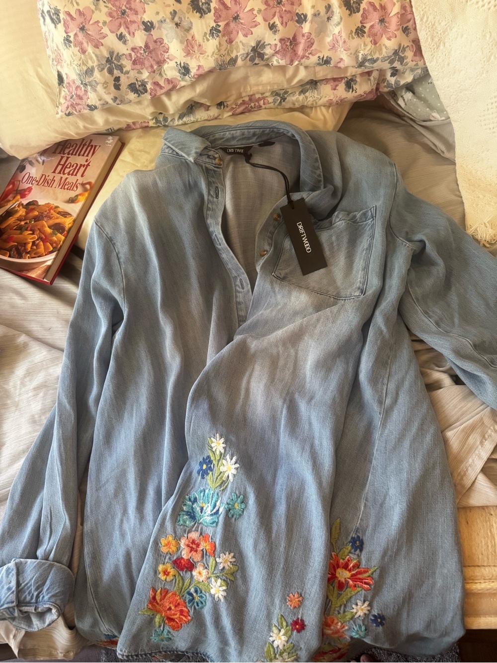 Driftwood Embroidered Long Denim Button‑Up